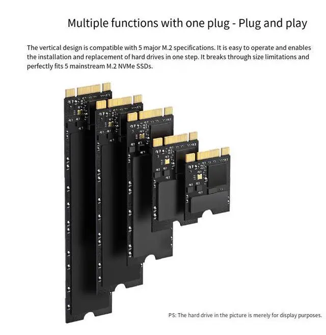 Alt view image 5 of 7 - M.2 Dual Protocol SSD Enclosure, Docking Station Style, RTL9210B, 10Gbps, Aluminum Alloy, SATA/NVMe with Write Protection and Touch Button