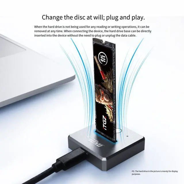 Alt view image 6 of 7 - M.2 Dual Protocol SSD Enclosure, Docking Station Style, RTL9210B, 10Gbps, Aluminum Alloy, SATA/NVMe with Write Protection and Touch Button