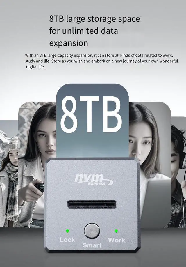 Alt view image 7 of 7 - M.2 Dual Protocol SSD Enclosure, Docking Station Style, RTL9210B, 10Gbps, Aluminum Alloy, SATA/NVMe with Write Protection and Touch Button