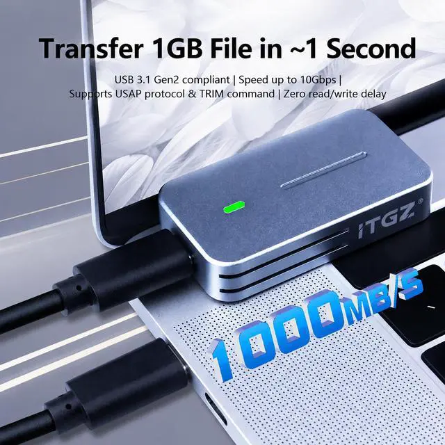 Alt view image 5 of 6 - NVMe M.2 2230 Portable SSD Enclosure, 10Gbps USB 3.2 Gen2, JMS583 Controller, Aluminum Alloy, with Dual Cables for PC Laptop Smartphone