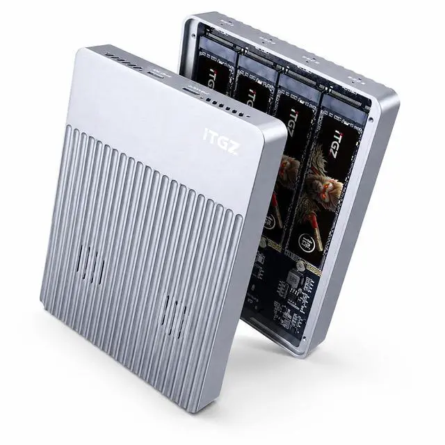 Main image of ITGZ USB 3.1 M.2 4-Bay SSD Enclosure, 10Gbps NVMe External Box, Dual Turbo Silent Fans, Aluminum Alloy, Supports Four Drives Simultaneous Read/Write, 32TB Capacity