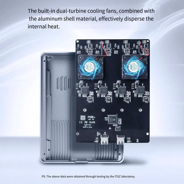 Alt view image 4 of 7 - ITGZ USB 3.1 M.2 4-Bay SSD Enclosure, 10Gbps NVMe External Box, Dual Turbo Silent Fans, Aluminum Alloy, Supports Four Drives Simultaneous Read/Write, 32TB Capacity
