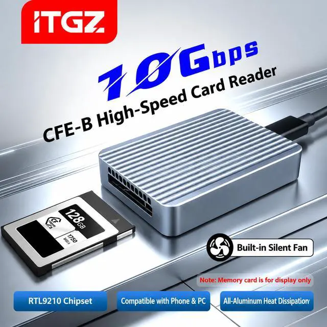 Alt view image 4 of 6 - CFexpress Type-B High-Speed Card Reader, USB-C Interface, USB 3.1 Gen2 10Gbps, Aluminum Alloy with Cooling Fan, for Camera Memory Cards