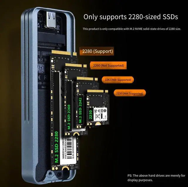Alt view image 5 of 6 - M.2 SSD Enclosure with Smart Visual Display, SATA/NVMe Dual Protocol, 10Gbps, RTL9210B Controller, Aluminum Alloy Housing with Dual Cables