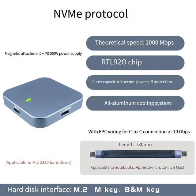 Alt view image 2 of 5 - Magnetic M.2 2230 SSD Enclosure, NVMe 10Gbps, RTL9210, PD 100W Passthrough, Super Capacitor, for iPhone 15 Pro/PC