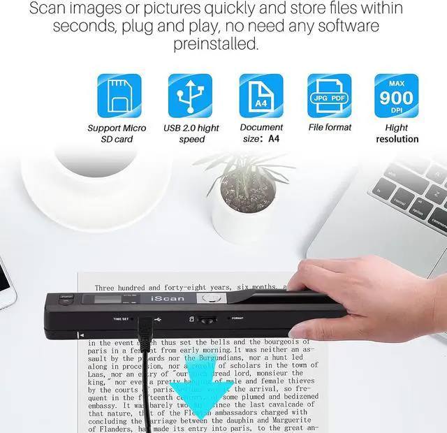 Alt view image 6 of 7 - Portable Document Scanner, AOZBZ 900DPI Handheld Image Scanner, Scanning Wand,A4 Colour Photo Mobile Scanner Handy Scan (JPG/PDF Format, High Speed USB 2.0, Included 16G SD Card)