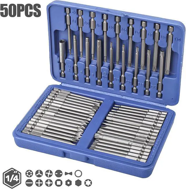 Alt view image 6 of 7 - Screwdriver Bit Set, Sunsbell Security Bit Set Extra Long Magnetic Driver Kit, Drill Screwdriver Bit Set, Screw Driver Bits with Case, Hex, Star Bits, Square, Spanner Bits - 50Pcs