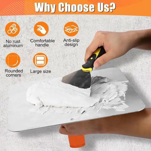 Alt view image 6 of 7 - Drywall Hawk - 12 inch Aluminum Plaster Hawk Mortar Board Holder With Ergonomics Handle Smooth Edges Round Corners Design, Professional Stucco Plaster Tool (Orange)