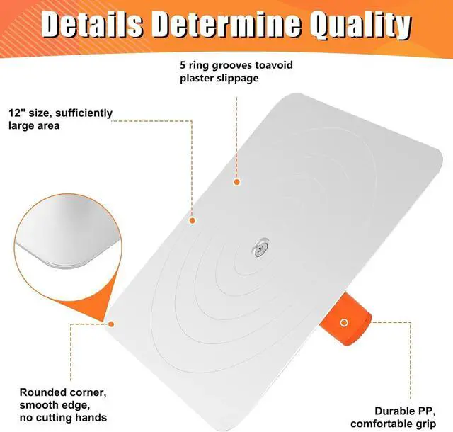 Alt view image 2 of 7 - Drywall Hawk - 12 inch Aluminum Plaster Hawk Mortar Board Holder With Ergonomics Handle Smooth Edges Round Corners Design, Professional Stucco Plaster Tool (Orange)