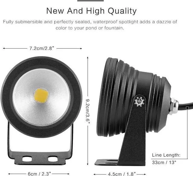 Alt view image 5 of 7 - OurLeeme Underwater Flood Light Spot Light 12V LED Pond Light, IP65 Waterproof Fountain Lights 10w,900LM, Spotlight Landscape Lamp for Fish Tank,Pond,Garden,Swimming Pool(Cool White)