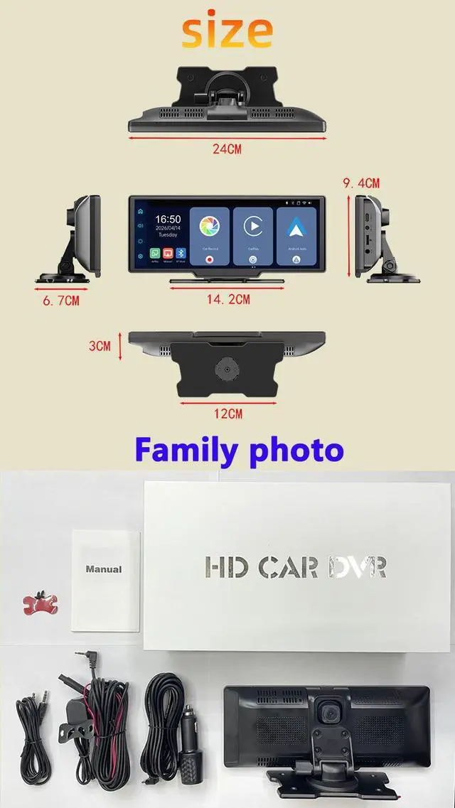 Alt view image 7 of 7 - 10.26" Wireless Carplay Smart Dash Cam Front & Rear 1080P Recording, Mirror Link, Voice Control, GPS Navigation, Loop Recording, Parking Monitor