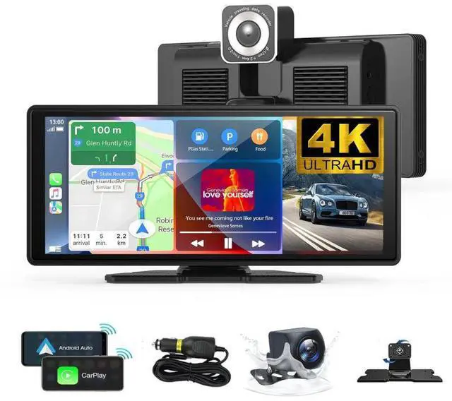 Main image of 10.26" Wireless CarPlay Dash Cam with 4K Front & 1080P Rear Dual Recording Bluetooth 5.0, Screen Mirroring, 1600×600 IPS Touchscreen, TF Card Support, Android/Auto Apple Carplay, Voice Control