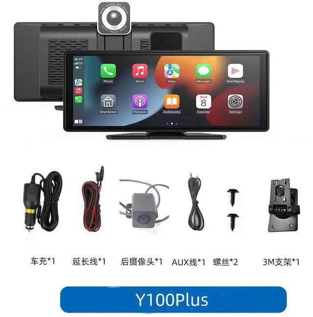 Alt view image 7 of 7 - 10.26" Wireless CarPlay Dash Cam with 4K Front & 1080P Rear Dual Recording Bluetooth 5.0, Screen Mirroring, 1600×600 IPS Touchscreen, TF Card Support, Android/Auto Apple Carplay, Voice Control