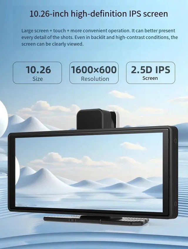 Alt view image 3 of 7 - 10.26" Wireless CarPlay Dash Cam with 4K Front & 1080P Rear Dual Recording Bluetooth 5.0, Screen Mirroring, 1600×600 IPS Touchscreen, TF Card Support, Android/Auto Apple Carplay, Voice Control
