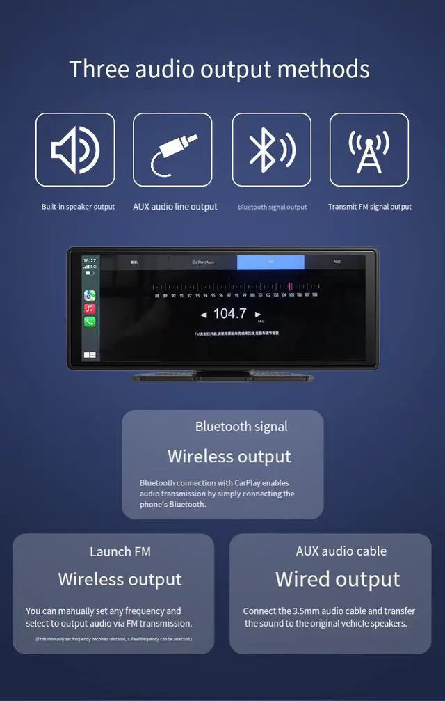 Alt view image 6 of 7 - 10.26" Wireless CarPlay Dash Cam with 4K Front & 1080P Rear Dual Recording Bluetooth 5.0, Screen Mirroring, 1600×600 IPS Touchscreen, TF Card Support, Android/Auto Apple Carplay, Voice Control
