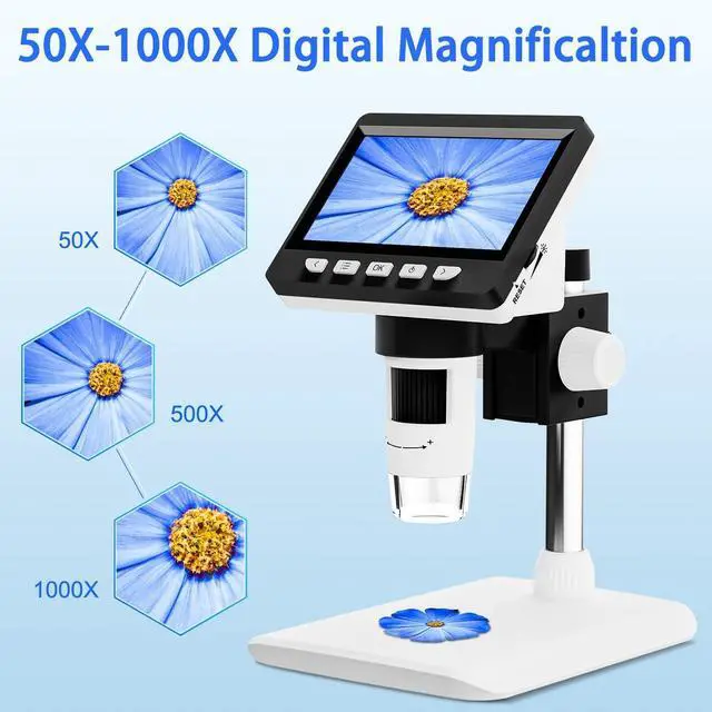 Alt view image 2 of 7 - 4.3" Digital Microscope for Adults, SKYEAR Coin Microscope 1000X Magnification with 8 Ajustable LED Fill Lights, USB Microscope for Windows/MacOS, Coin Collection Supplies-White