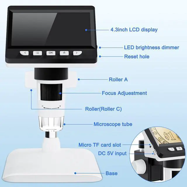 Alt view image 5 of 7 - 4.3" Digital Microscope for Adults, SKYEAR Coin Microscope 1000X Magnification with 8 Ajustable LED Fill Lights, USB Microscope for Windows/MacOS, Coin Collection Supplies-White