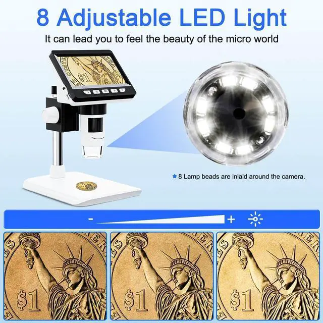 Alt view image 6 of 7 - 4.3" Digital Microscope for Adults, SKYEAR Coin Microscope 1000X Magnification with 8 Ajustable LED Fill Lights, USB Microscope for Windows/MacOS, Coin Collection Supplies-White
