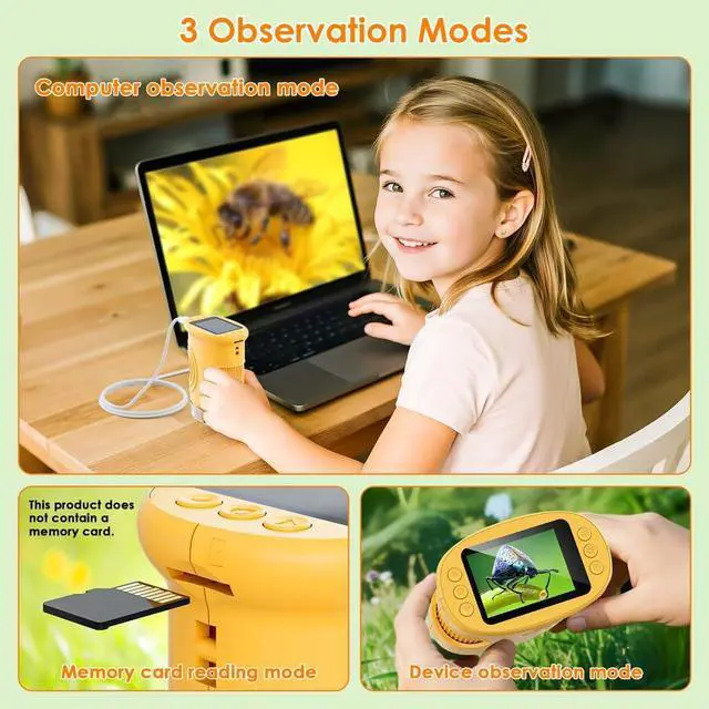 Alt view image 3 of 7 - Temodu Kids Microscope 2.0" Screen 1000X Digital Microscope for Kids, Mini Pocket Handheld Microscopes for Children Birthday Festival Gift, Science Education Fun Toys for Boys Girls Ages 4-12