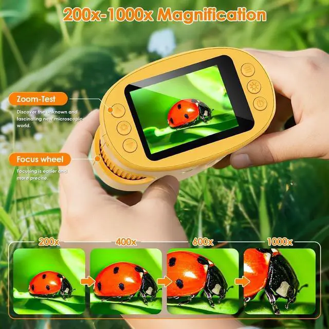 Alt view image 2 of 7 - Temodu Kids Microscope 2.0" Screen 1000X Digital Microscope for Kids, Mini Pocket Handheld Microscopes for Children Birthday Festival Gift, Science Education Fun Toys for Boys Girls Ages 4-12