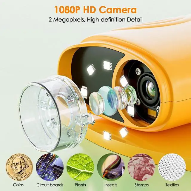 Alt view image 4 of 7 - Temodu Kids Microscope 2.0" Screen 1000X Digital Microscope for Kids, Mini Pocket Handheld Microscopes for Children Birthday Festival Gift, Science Education Fun Toys for Boys Girls Ages 4-12