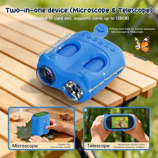 Alt view image 2 of 7 - 2-in-1 Kids Microscope Telescope, Temodu 2.0" 1000X Digital Microscope for Kids, HD Portable Education Telescope for Kids Birthday Festival Gift, Science Fun Toys for Children Age 4-12