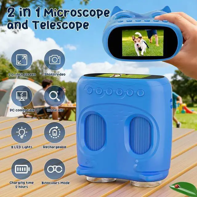 Alt view image 3 of 7 - 2-in-1 Kids Microscope Telescope, Temodu 2.0" 1000X Digital Microscope for Kids, HD Portable Education Telescope for Kids Birthday Festival Gift, Science Fun Toys for Children Age 4-12