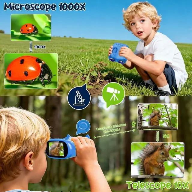 Alt view image 6 of 7 - 2-in-1 Kids Microscope Telescope, Temodu 2.0" 1000X Digital Microscope for Kids, HD Portable Education Telescope for Kids Birthday Festival Gift, Science Fun Toys for Children Age 4-12
