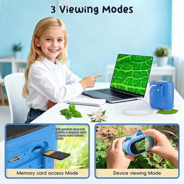 Alt view image 5 of 7 - 2-in-1 Kids Microscope Telescope, Temodu 2.0" 1000X Digital Microscope for Kids, HD Portable Education Telescope for Kids Birthday Festival Gift, Science Fun Toys for Children Age 4-12
