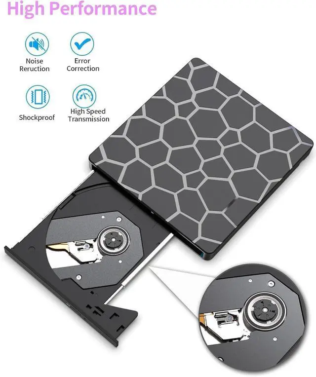 Alt view image 4 of 7 - 8 in 1 External CD DVD Drive USB 3.0 and Type-C Disc Reader Burner Player