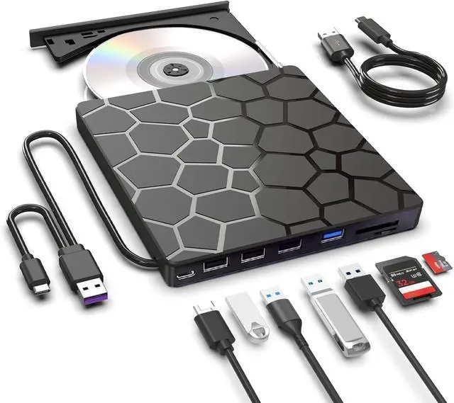 Main image of 8 in 1 External CD DVD Drive USB 3.0 and Type-C Disc Reader Burner Player