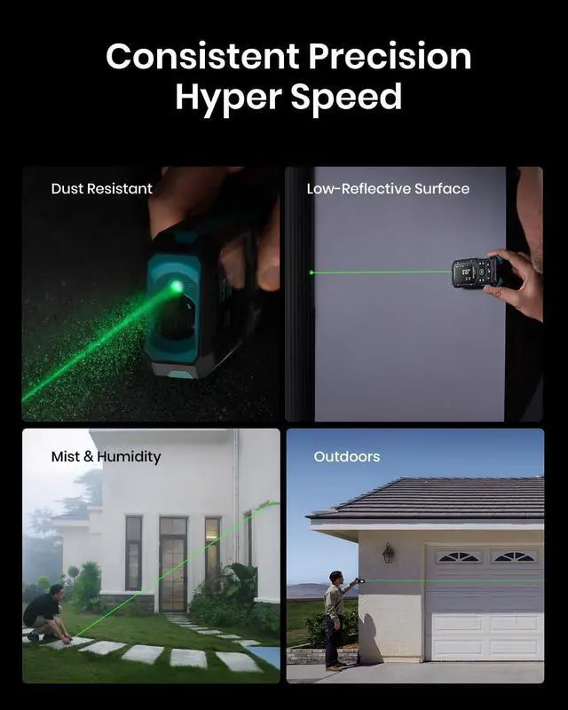 Alt view image 6 of 7 - S50 Green Laser Distance Meter, 400 ft Laser Measure, P2P,Side-Laser Alignment, 2.4" IPS Backlit Display
