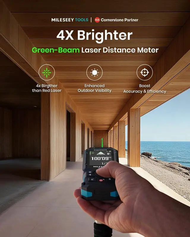 Alt view image 2 of 7 - S50 Green Laser Distance Meter, 400 ft Laser Measure, P2P,Side-Laser Alignment, 2.4" IPS Backlit Display