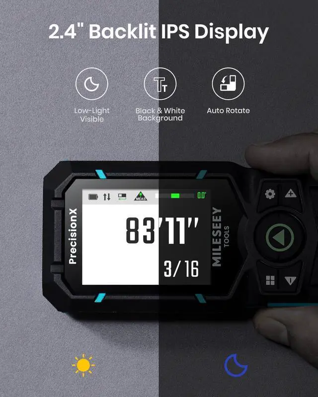 Alt view image 3 of 7 - S50 Green Laser Distance Meter, 400 ft Laser Measure, P2P,Side-Laser Alignment, 2.4" IPS Backlit Display
