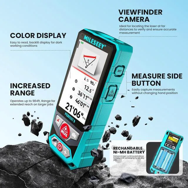 Alt view image 3 of 7 - P9 Outdoor Laser Measuring Tool, 985ft Professional Laser Distance Meter for Construction, 4X HD Zoom & 3" Backlit Display, Point-to-Point Technology for Large Outdoor Projects