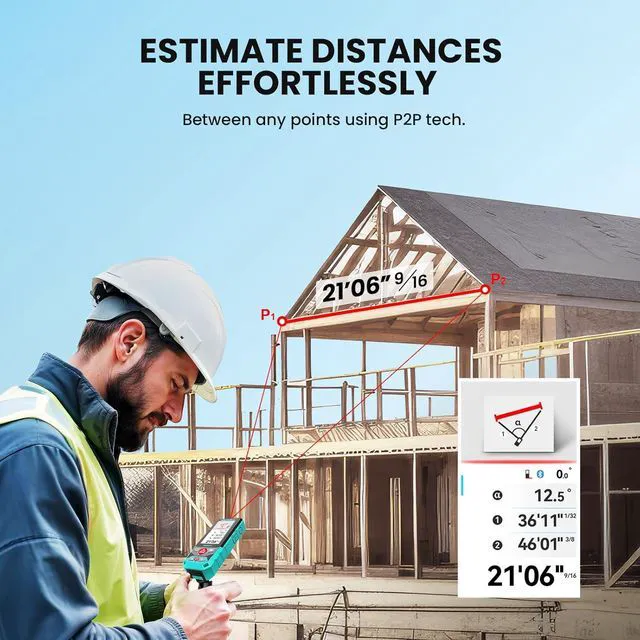 Alt view image 5 of 7 - P9 Outdoor Laser Measuring Tool, 985ft Professional Laser Distance Meter for Construction, 4X HD Zoom & 3" Backlit Display, Point-to-Point Technology for Large Outdoor Projects