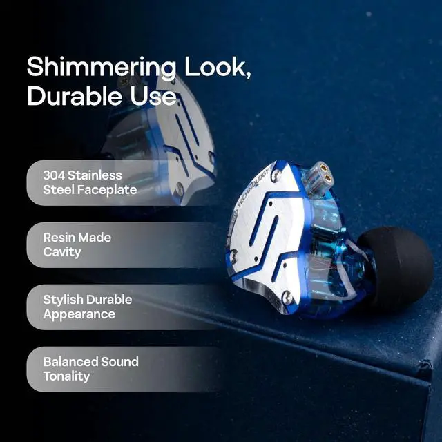 Alt view image 2 of 7 - KZ ZS10 Pro, 4BA+1DD 5 Driver in Ear Monitor, HiFi Wired Earbuds, Gaming Earbuds, Hybrid IEM Earphones with Stainless Steel Faceplate, Detachable Cable for Musician(with Mic, Glare Blue)