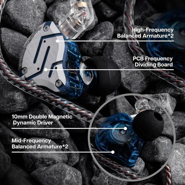 Alt view image 7 of 7 - KZ ZS10 Pro, 4BA+1DD 5 Driver in Ear Monitor, HiFi Wired Earbuds, Gaming Earbuds, Hybrid IEM Earphones with Stainless Steel Faceplate, Detachable Cable for Musician(with Mic, Glare Blue)