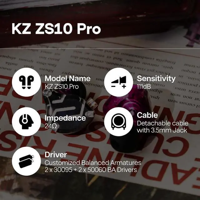 Alt view image 2 of 7 - KZ ZS10 Pro, 4BA+1DD 5 Driver in Ear Monitor, HiFi Wired Earbuds, Gaming Earbuds, Hybrid IEM Earphones with Stainless Steel Faceplate, Detachable Cable for Musician (with Mic, Purple)