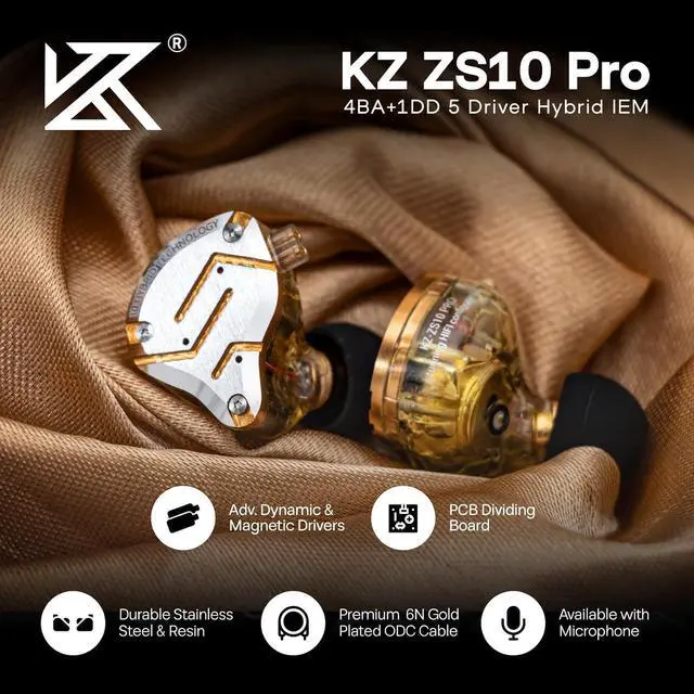Alt view image 6 of 7 - Linsoul KZ ZS10 Pro, 4BA+1DD 5 Driver in Ear Monitor, HiFi Wired Earbuds, Gaming Earbuds, Hybrid IEM Earphones with Stainless Steel Faceplate, Detachable Cable for Musician(with Mic)