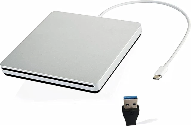 Main image of External USB-C SuperDrive DVD CD Drive Portable DVD CD Reader/Burner for Apple-MacBook Air/Pro/iMac/Mini/MacBook Pro/ASUS/DELL/Laptop with USB-C Port Plug and Play (Silver)