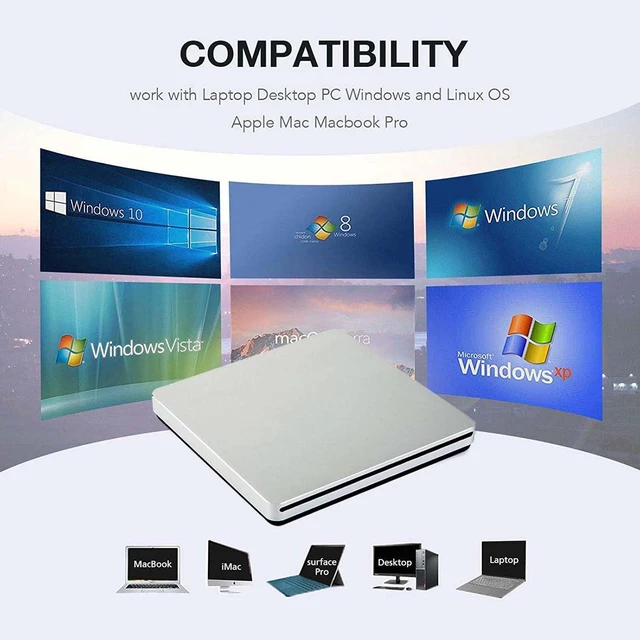 Alt view image 2 of 6 - External USB-C SuperDrive DVD CD Drive Portable DVD CD Reader/Burner for Apple-MacBook Air/Pro/iMac/Mini/MacBook Pro/ASUS/DELL/Laptop with USB-C Port Plug and Play (Silver)