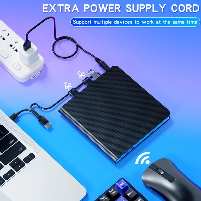 Alt view image 5 of 7 - 7-in-1 Multi-Function Blu-Ray BD-ROM Drive, High-Speed USB/Type-C External DVD/CD Reader & Writer/Burner for Laptop, PC, and Desktop