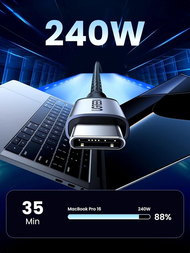 Alt view image 6 of 7 - UGREEN 240W USB C to USB C Cable, Fast Charging USB C Cable for iPhone 17 Pro Max/16, Samsung Galaxy S25/S24, MacBook Pro/Air, iPad Pro/Air/Mini, Dell XPS, 3.3FT (Pack of 2)