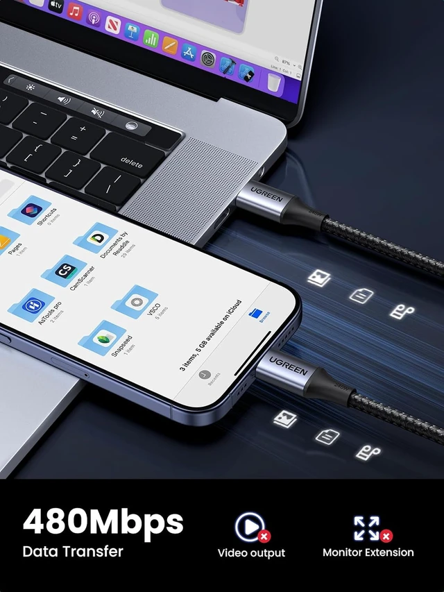 Alt view image 5 of 7 - UGREEN 240W USB C to USB C Cable, Fast Charging USB C Cable for iPhone 17 Pro Max/16, Samsung Galaxy S25/S24, MacBook Pro/Air, iPad Pro/Air/Mini, Dell XPS, 3.3FT (Pack of 2)
