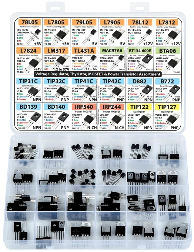 Alt view image 4 of 5 - Power Transistor, Mosfet, Thyristor and Voltage Regulator Assortment Kit, 82 pcs, 24 Types