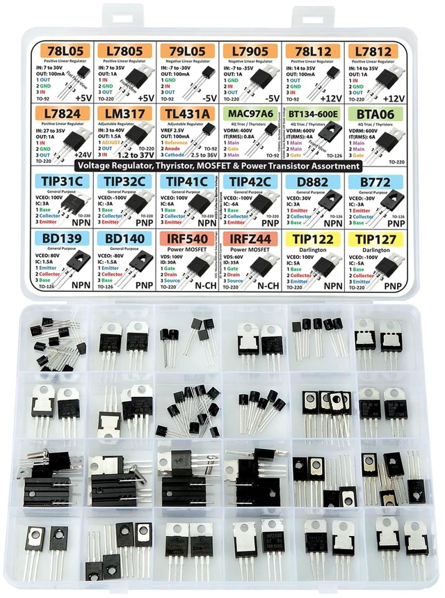 Alt view image 2 of 5 - Power Transistor, Mosfet, Thyristor and Voltage Regulator Assortment Kit, 82 pcs, 24 Types