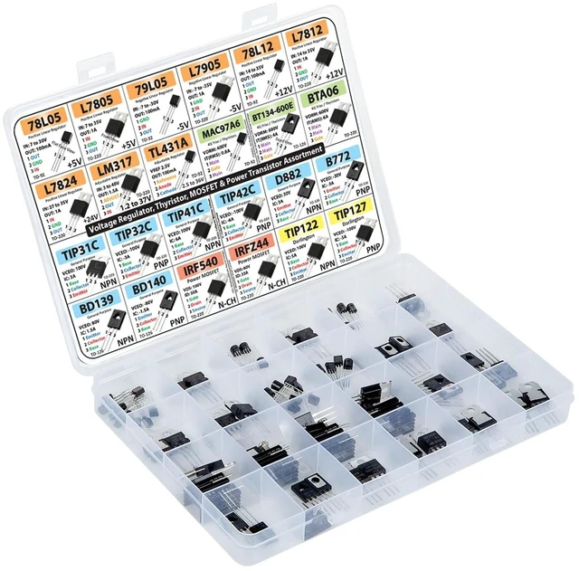 Alt view image 5 of 5 - Power Transistor, Mosfet, Thyristor and Voltage Regulator Assortment Kit, 82 pcs, 24 Types