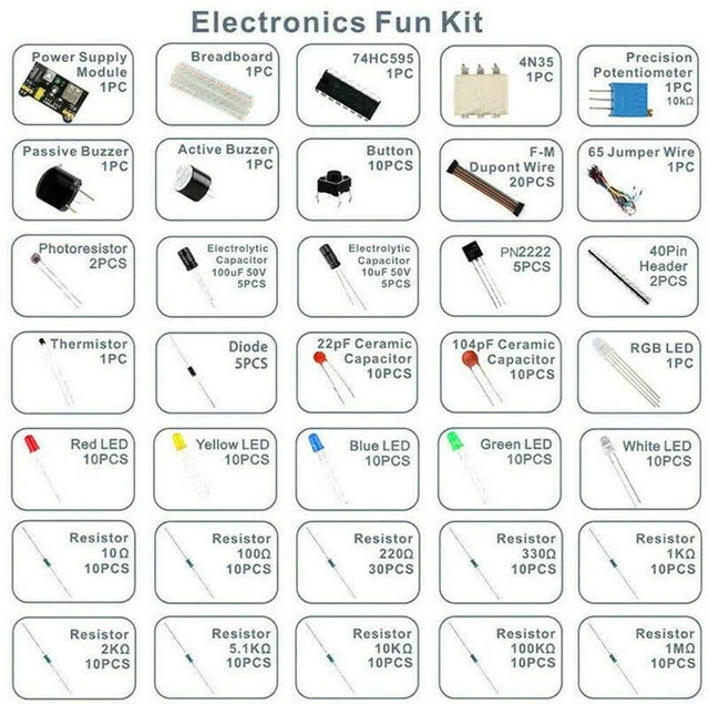 Alt view image 4 of 6 - Capacitor Resistor Kit LED Diode 30 Values Resistance Capacitor Universal Transistor
