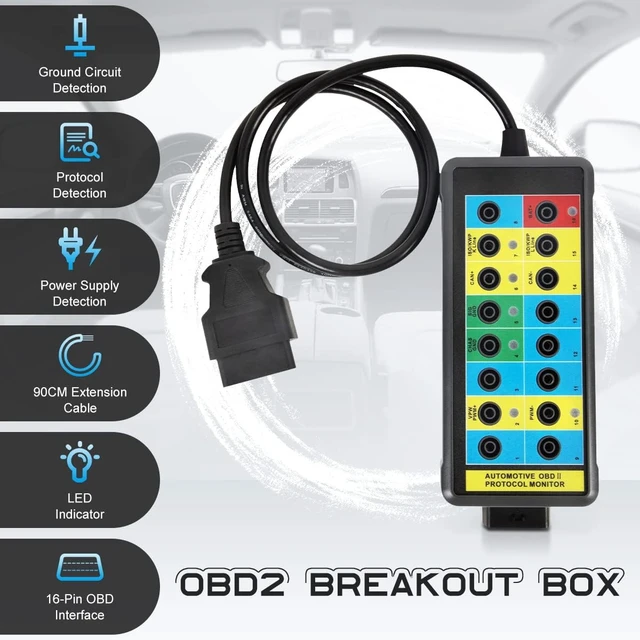 Alt view image 4 of 7 - OBD2 Breakout Box with LED Light Indicator, Professional 16-Pin OBD Breakout Box, Automotive Electrical Diagnostic Test Tool, Portable Testing Tool